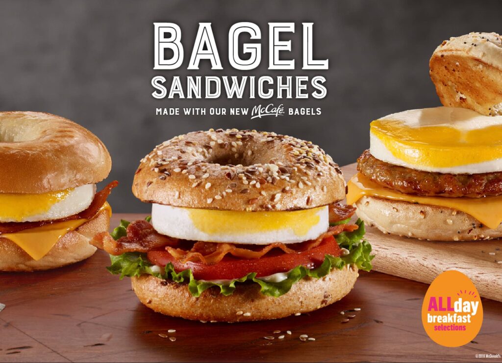 Example of product showcase with bagel sandwiches from McDonald's
