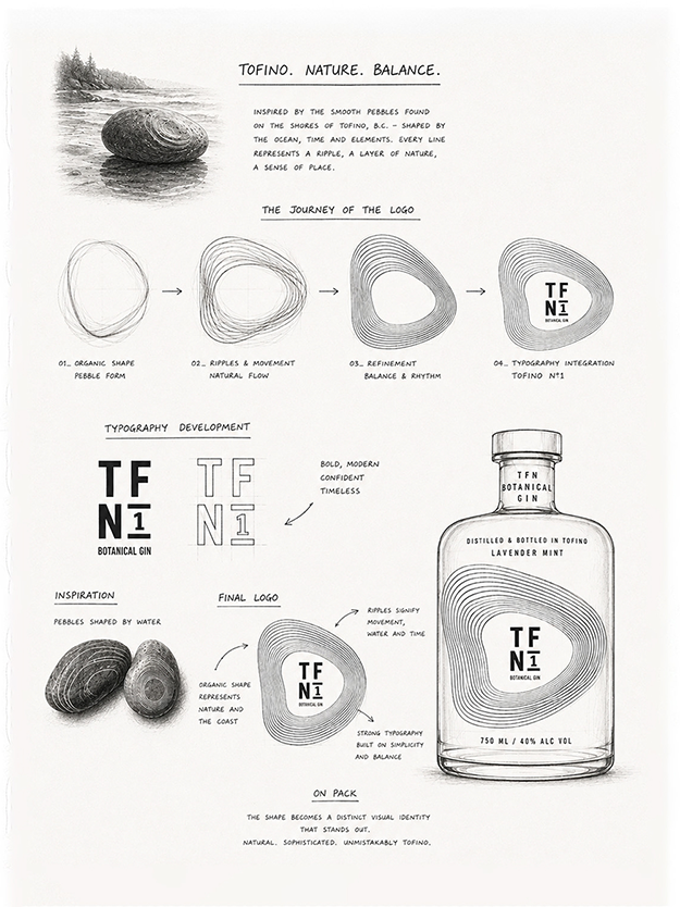 Watt Tofino Gin Brand Logo sketches